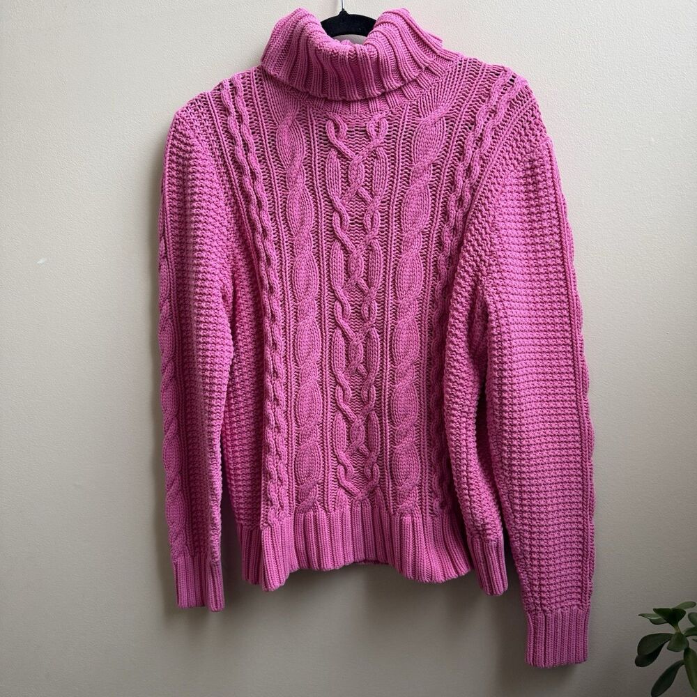 Ralph Lauren Sweater Fisherman Chunky Pink Turtleneck Cable Knit Size XL